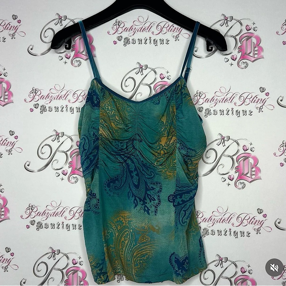 Donna tank top paisley cinched blue green y2k tank boho fairy vibes. 💎 y2k boho